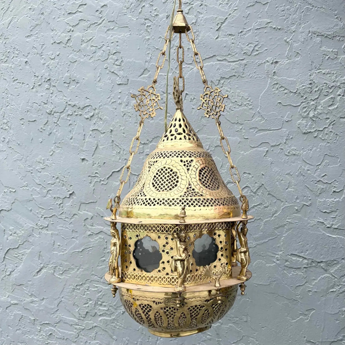 Vintage Moroccan Middle Eastern Style Brass Pendant Lamp Dolphin & Flamingo