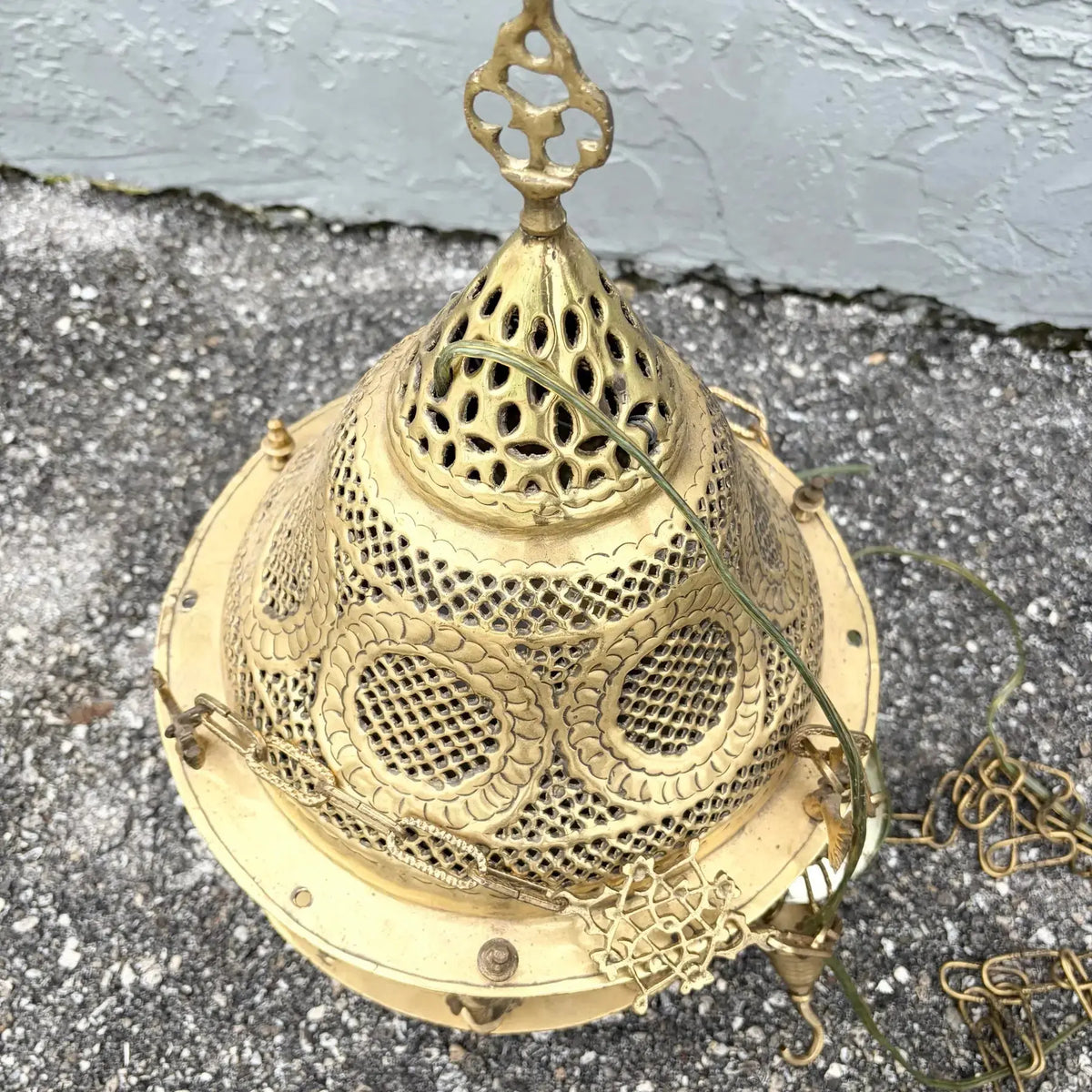 Vintage Moroccan Middle Eastern Style Brass Pendant Lamp Dolphin & Flamingo