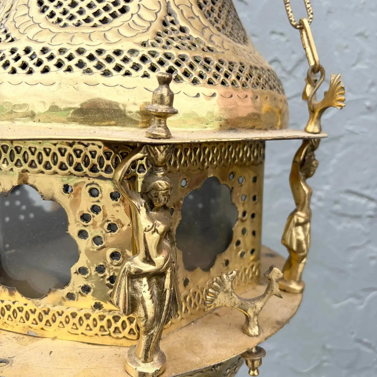 Vintage Moroccan Middle Eastern Style Brass Pendant Lamp Dolphin & Flamingo