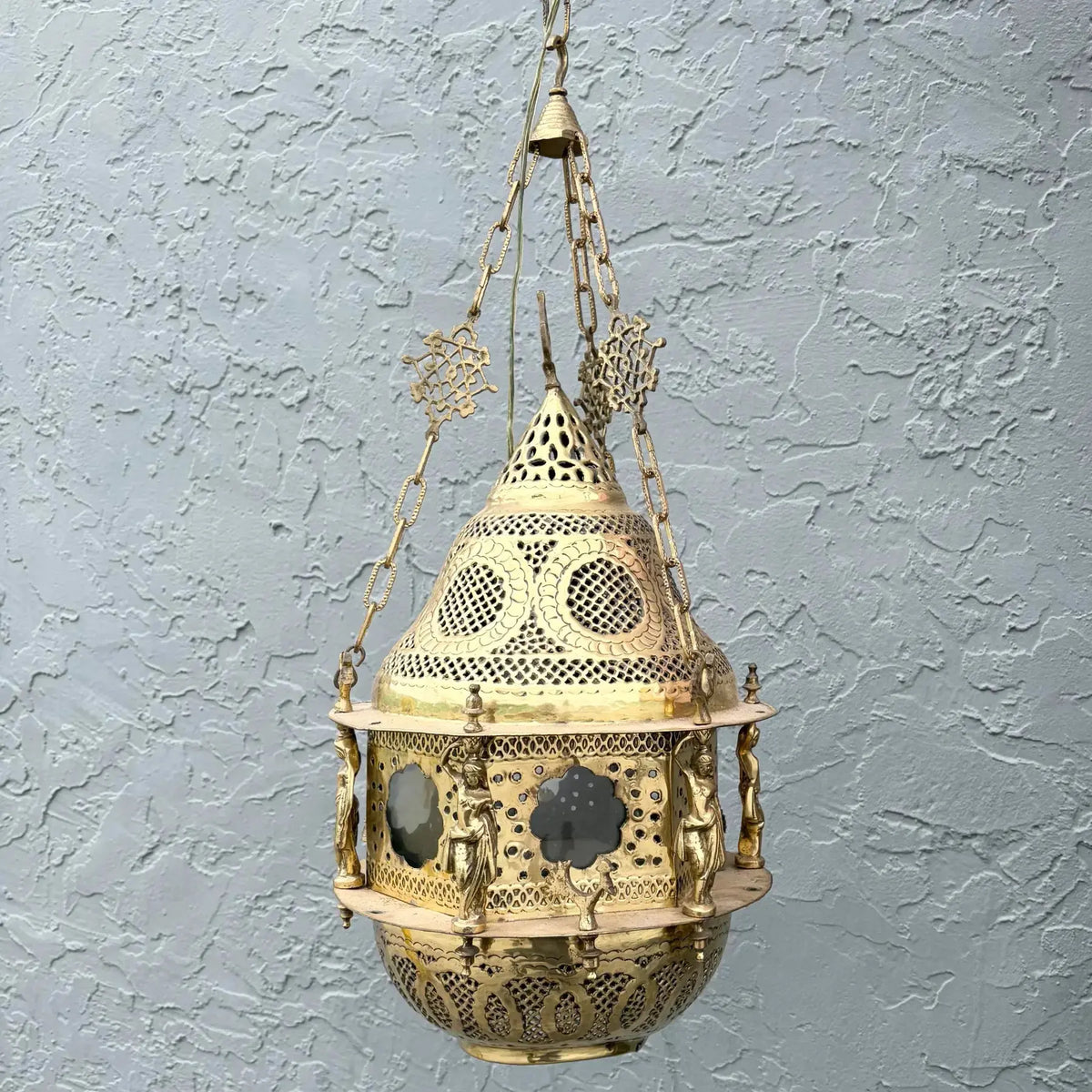 Vintage Moroccan Middle Eastern Style Brass Pendant Lamp Dolphin & Flamingo