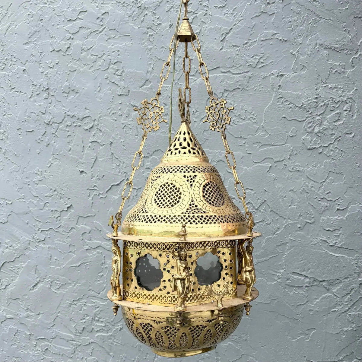 Vintage Moroccan Middle Eastern Style Brass Pendant Lamp Dolphin & Flamingo
