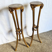 Vintage Neoclassical - Style Carved Ram Head Giltwood Pedestals/Gueridon Stands - A Pair - Dolphin & Flamingo