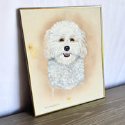 Vintage Painting of Bichon Frise Dog, Signed "Lindsay Flippo 92 - Dolphin & Flamingo