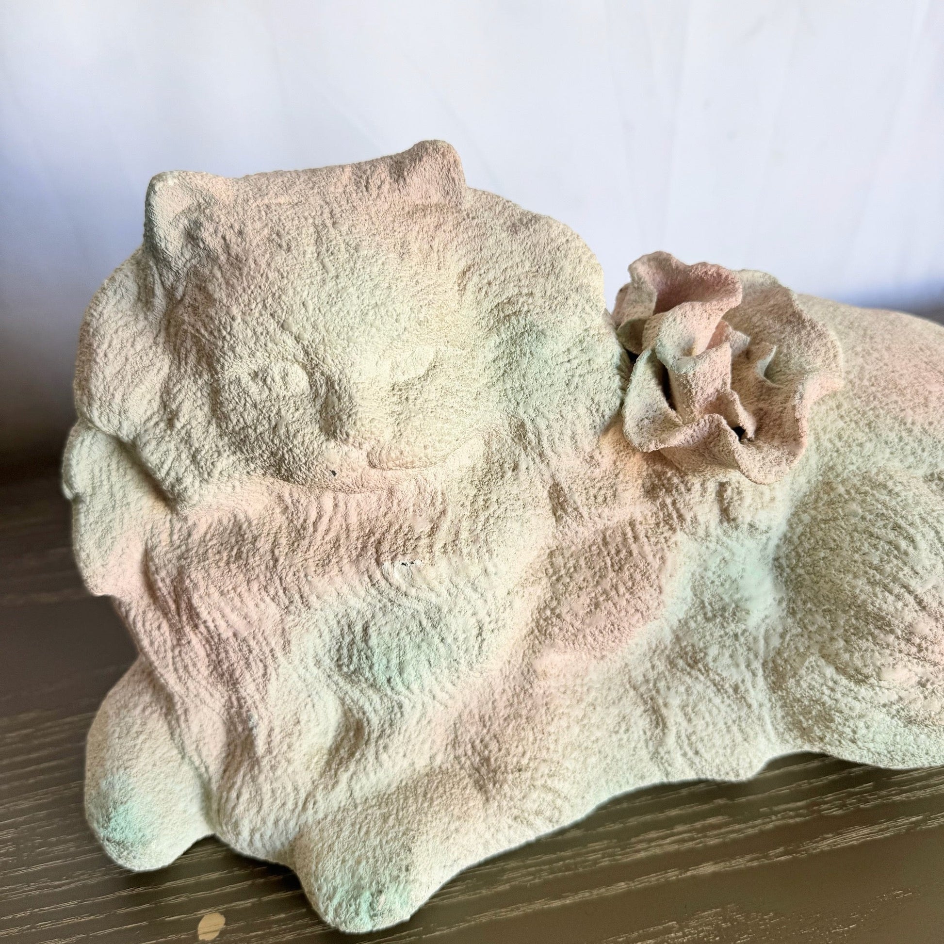 Vintage Pink White and Green Ceramic Cat Sculpture - Dolphin & Flamingo