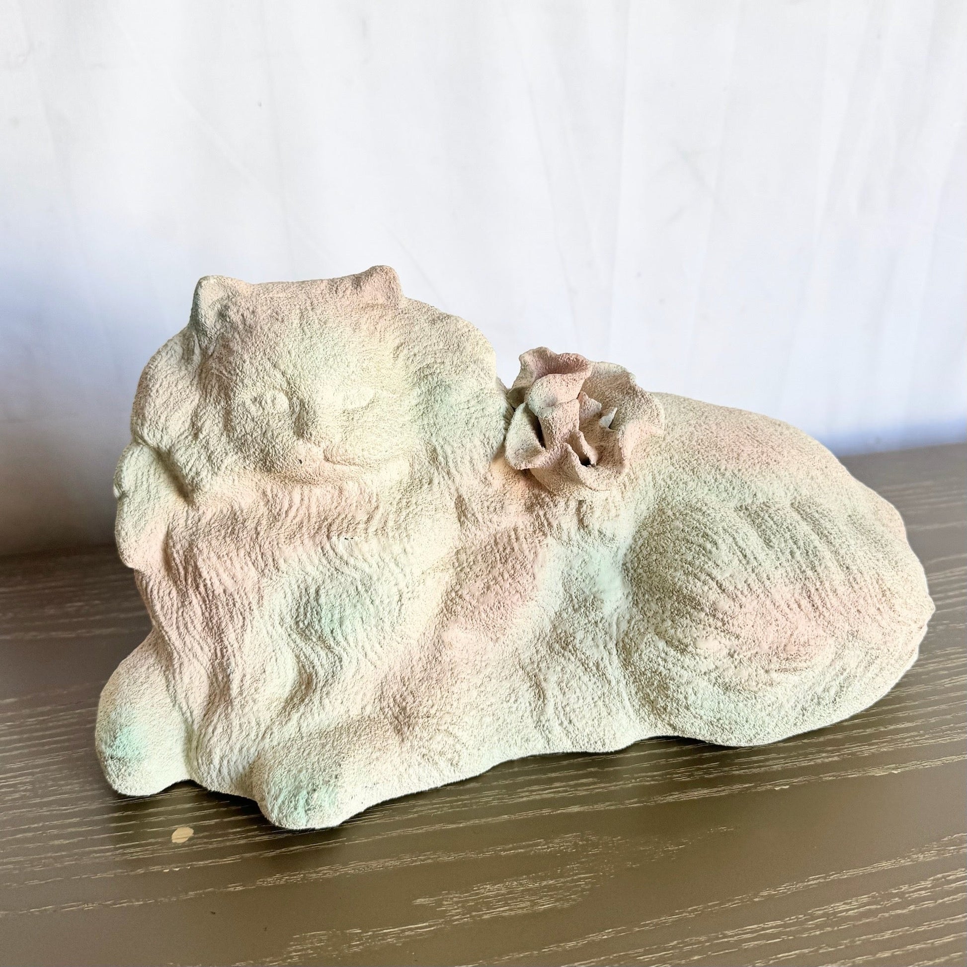 Vintage Pink White and Green Ceramic Cat Sculpture - Dolphin & Flamingo