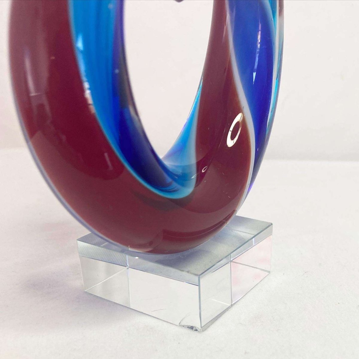 Vintage Post Modern Decor Multi Color Swirl Glass Sculpture - Dolphin & Flamingo