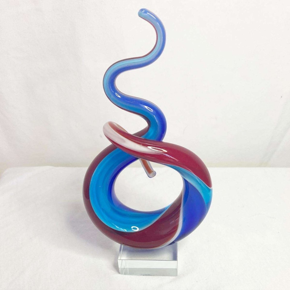 Vintage Post Modern Decor Multi Color Swirl Glass Sculpture - Dolphin & Flamingo