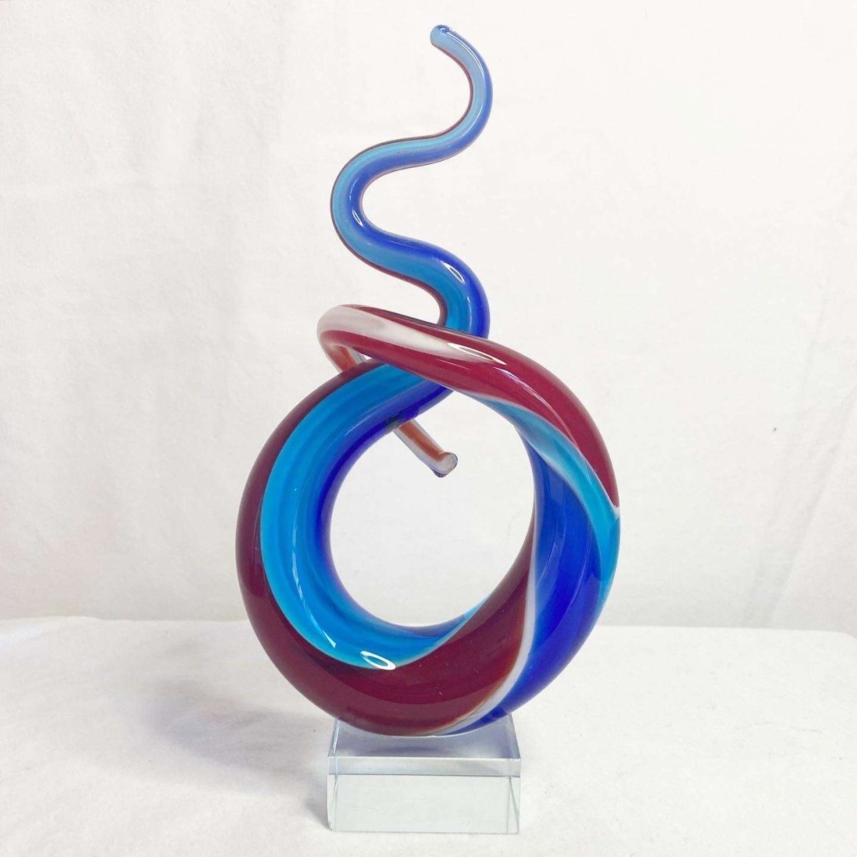 Vintage Post Modern Decor Multi Color Swirl Glass Sculpture - Dolphin & Flamingo