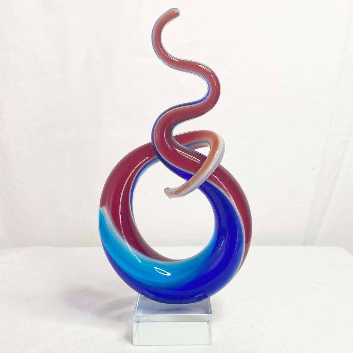 Vintage Post Modern Decor Multi Color Swirl Glass Sculpture - Dolphin & Flamingo