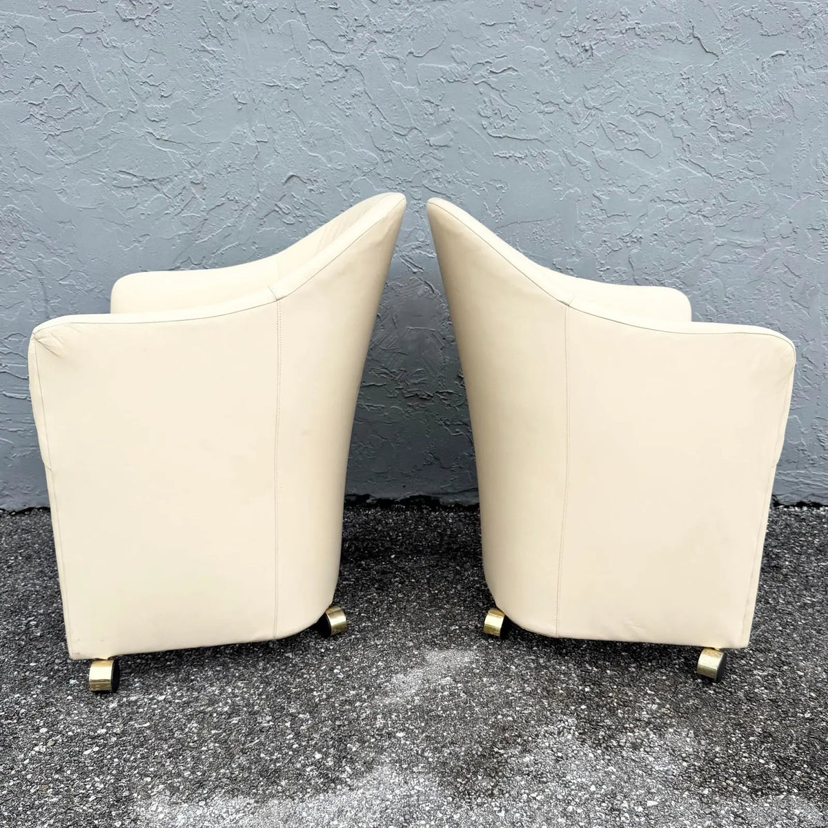 Vintage Postmodern Faux Leather Club Chairs on Caster by Thayer Coggin - A Pair