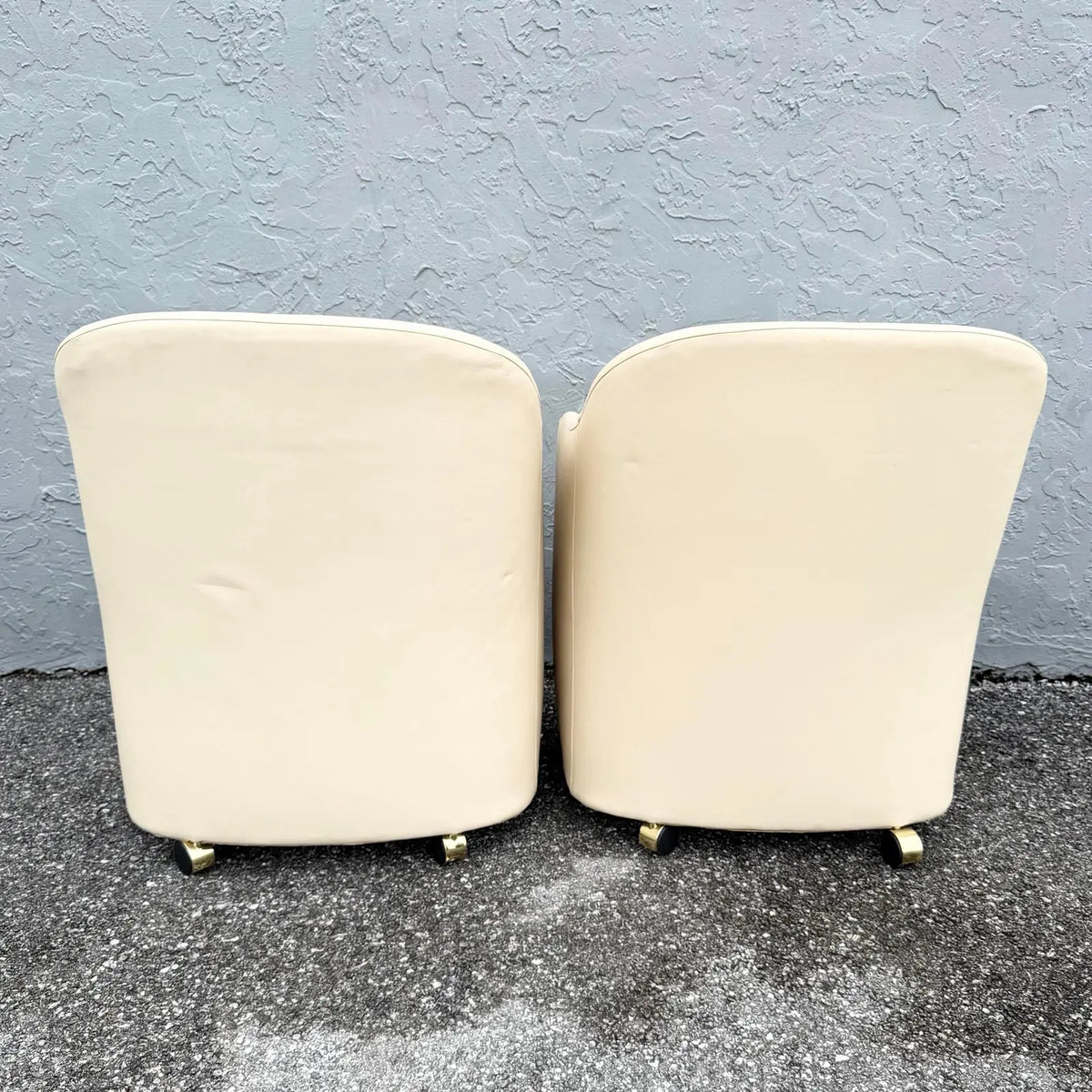 Vintage Postmodern Faux Leather Club Chairs on Caster by Thayer Coggin - A Pair