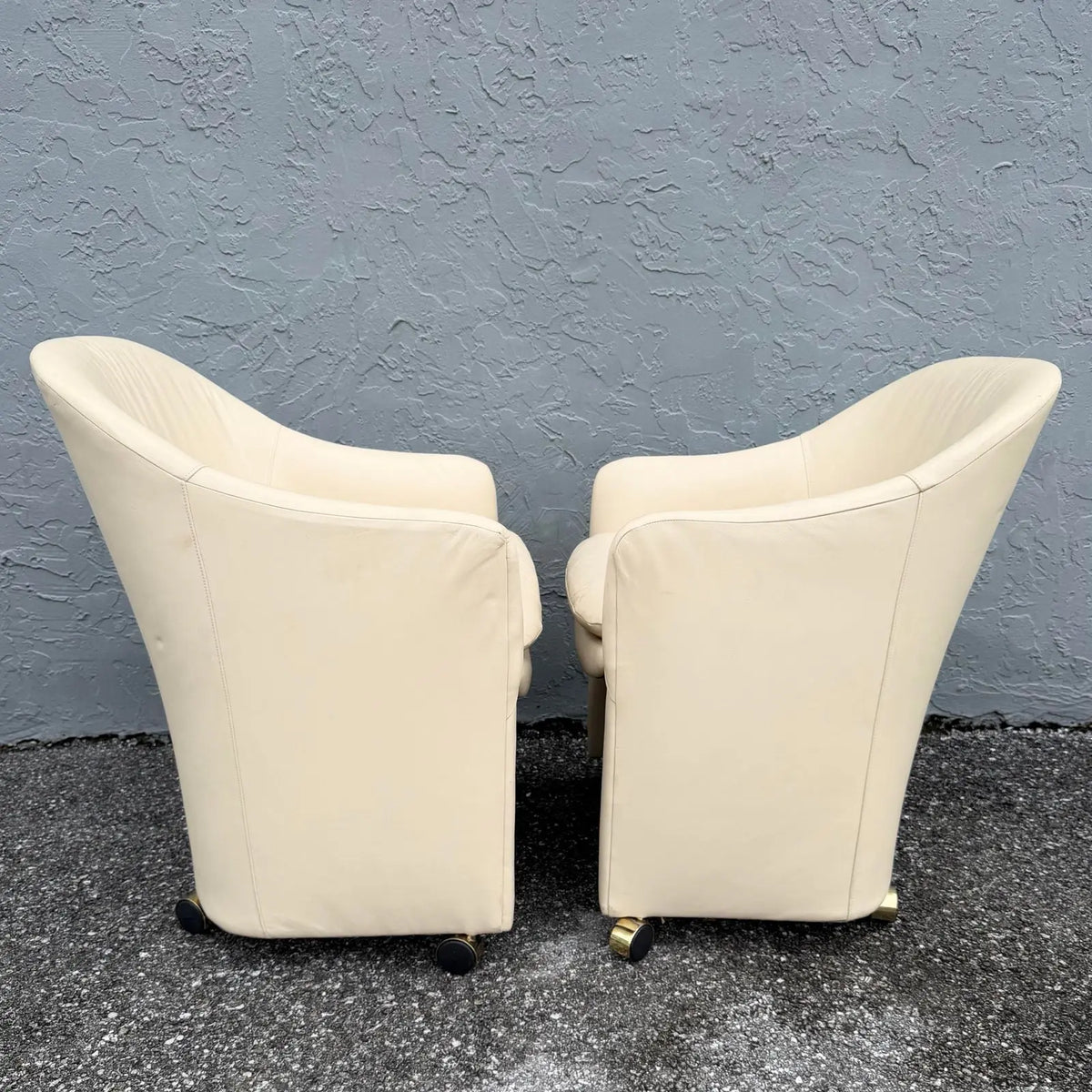 Vintage Postmodern Faux Leather Club Chairs on Caster by Thayer Coggin - A Pair