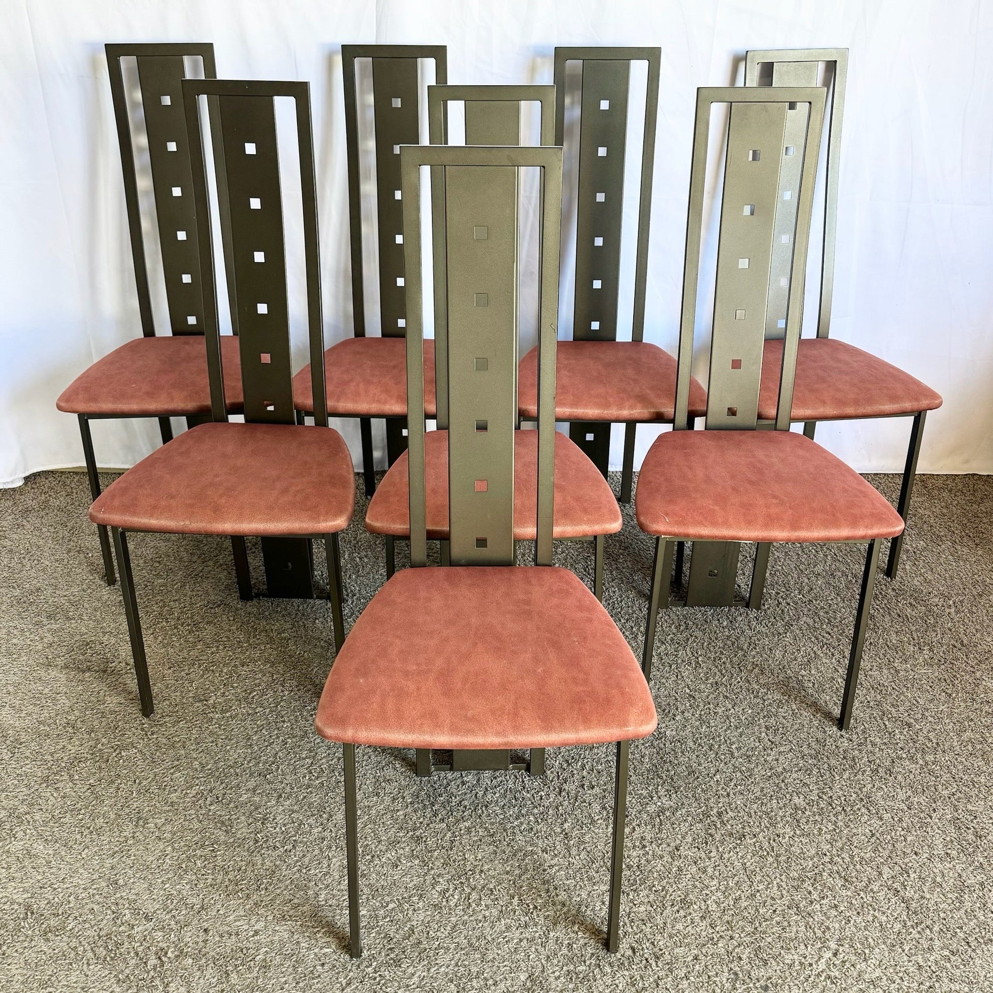 Vintage Postmodern High Back Dining Chairs by Amisco - Set of 8 - Dolphin & Flamingo