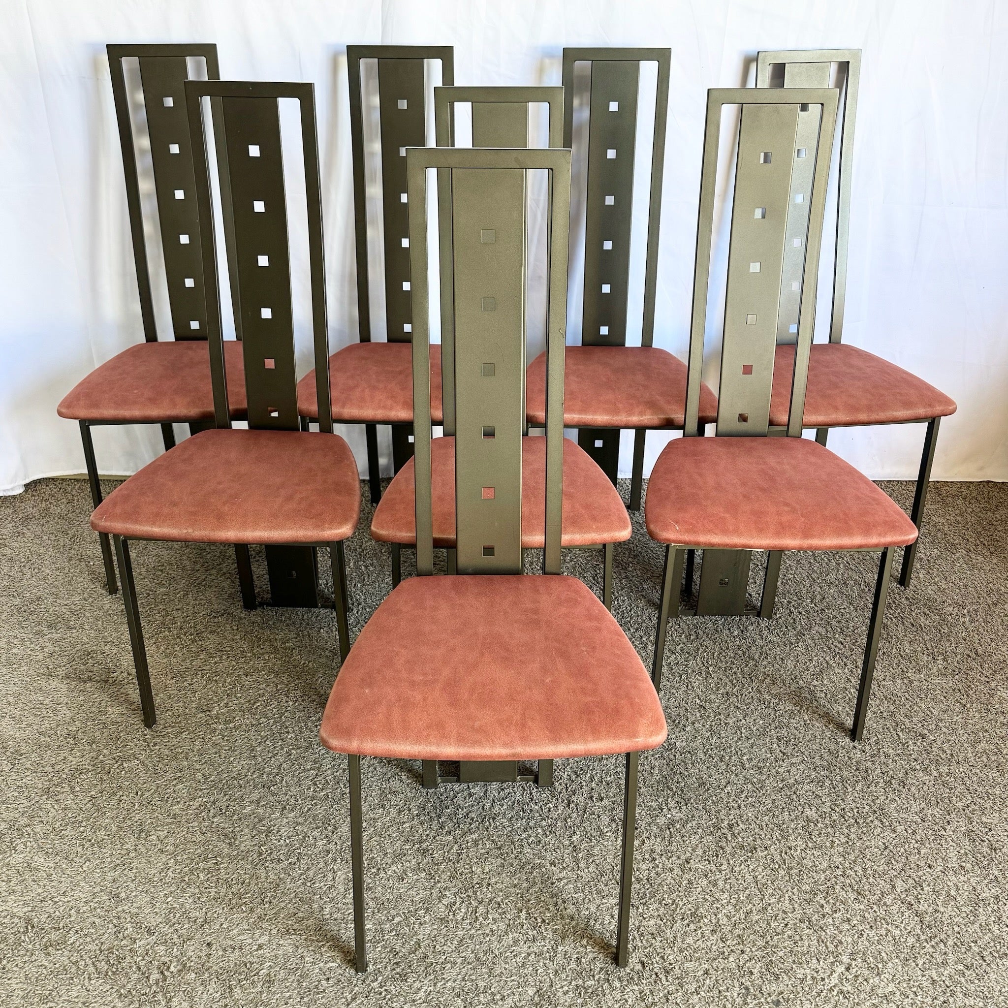 Vintage Postmodern High Back Dining Chairs by Amisco - Set of 8 - Dolphin & Flamingo
