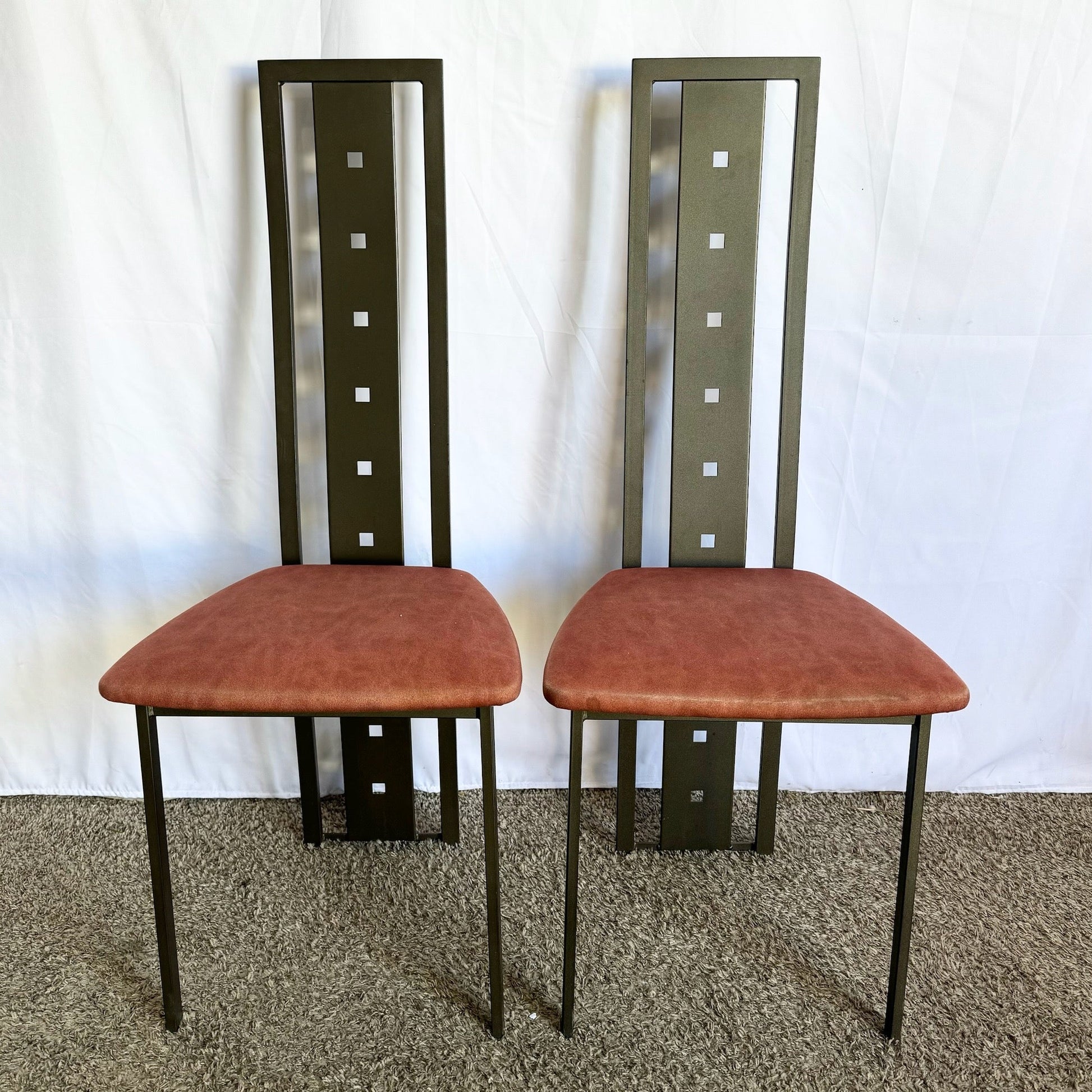 Vintage Postmodern High Back Dining Chairs by Amisco - Set of 8 - Dolphin & Flamingo