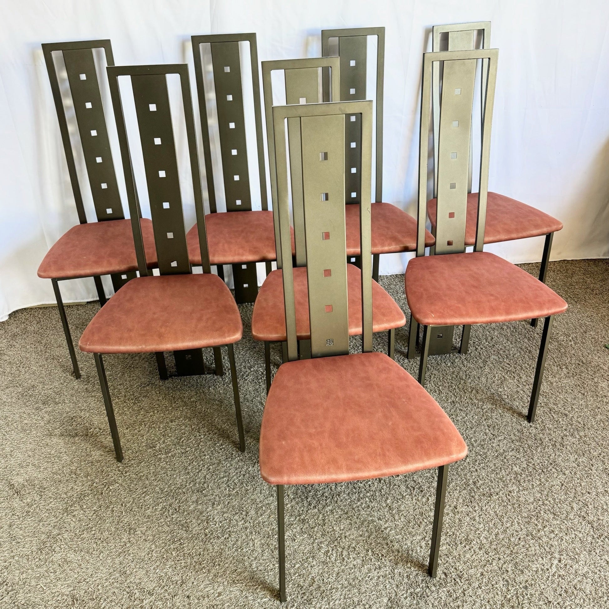 Vintage Postmodern High Back Dining Chairs by Amisco - Set of 8 - Dolphin & Flamingo