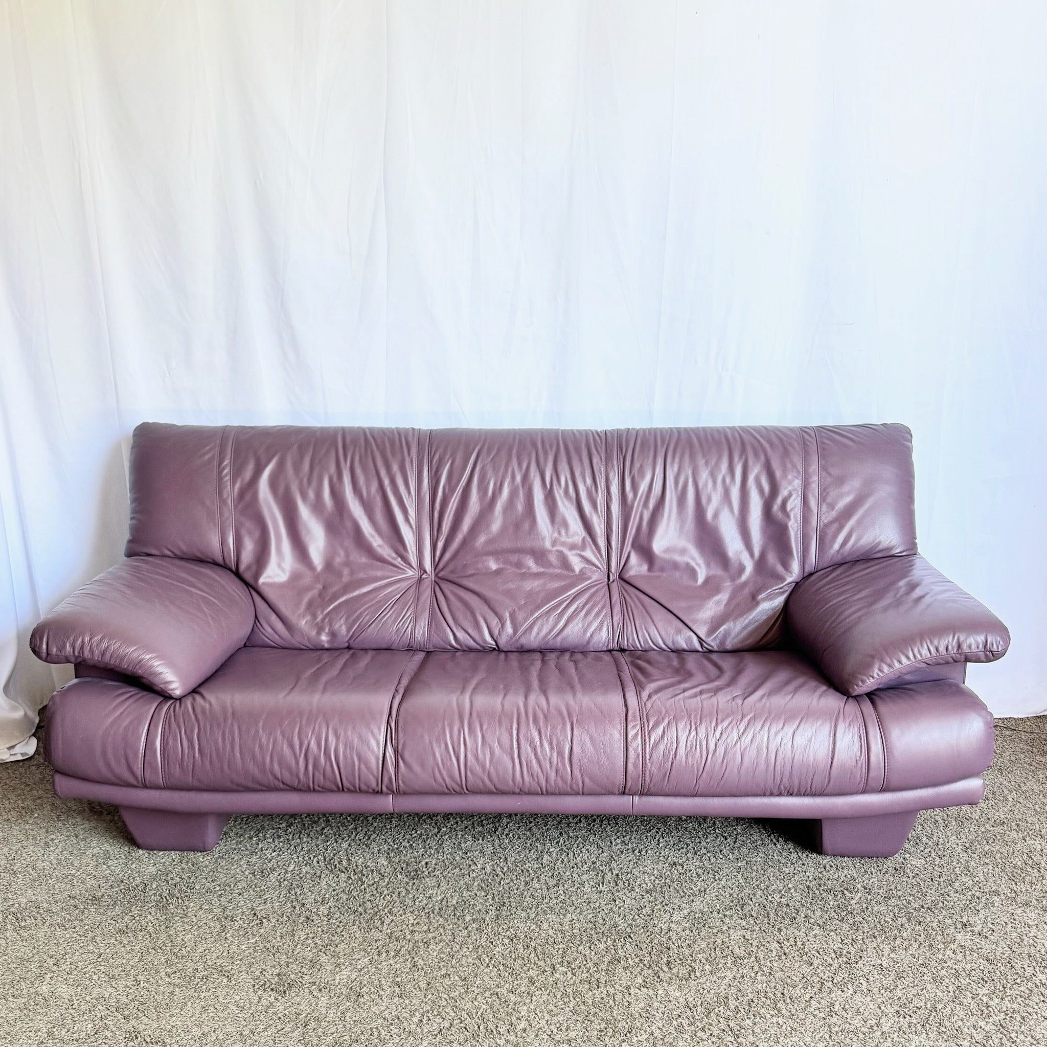 Vintage Postmodern Italian Purple Leather Sofa - Dolphin & Flamingo