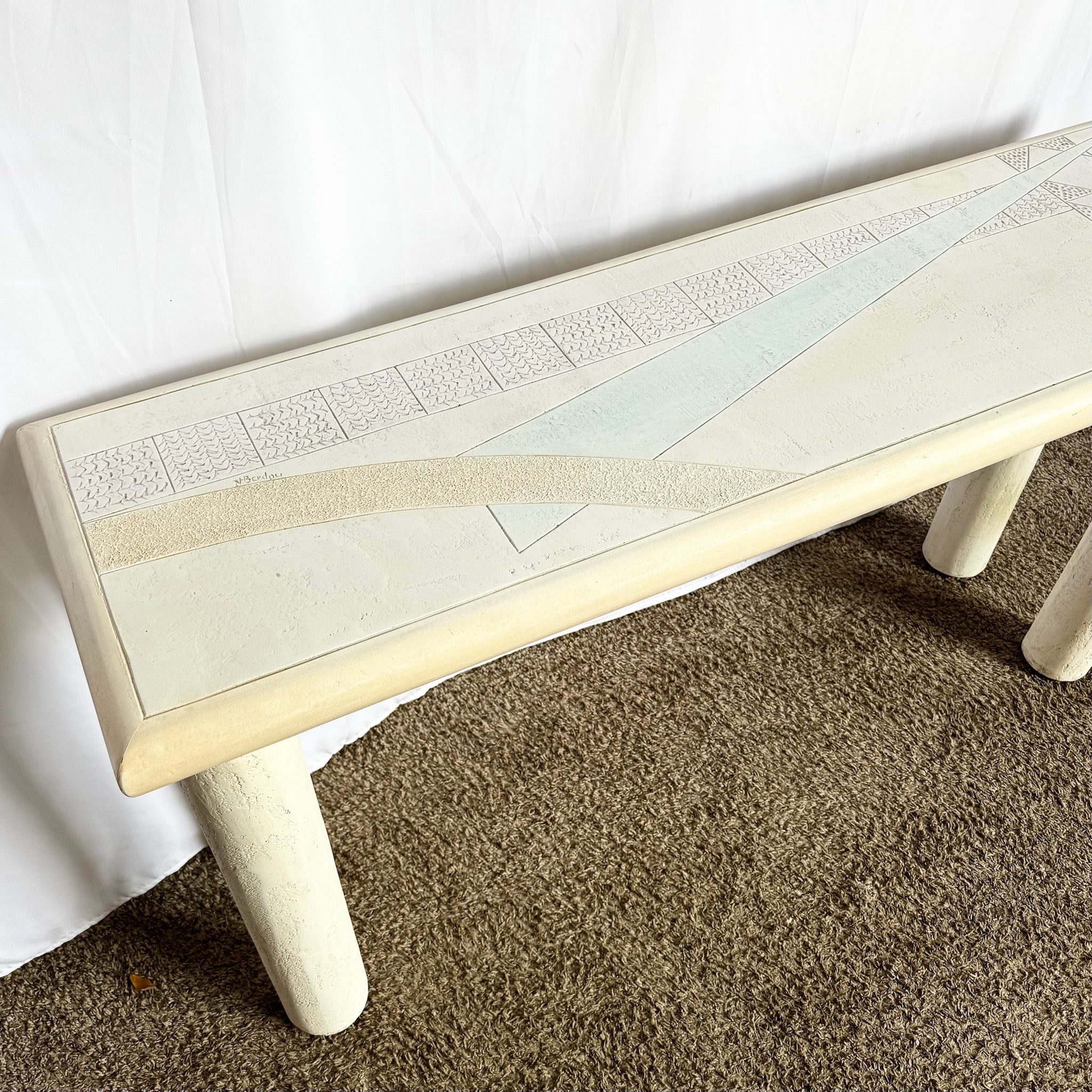 Vintage Postmodern J Berdou Signed Plaster Finished Console Table - Dolphin & Flamingo
