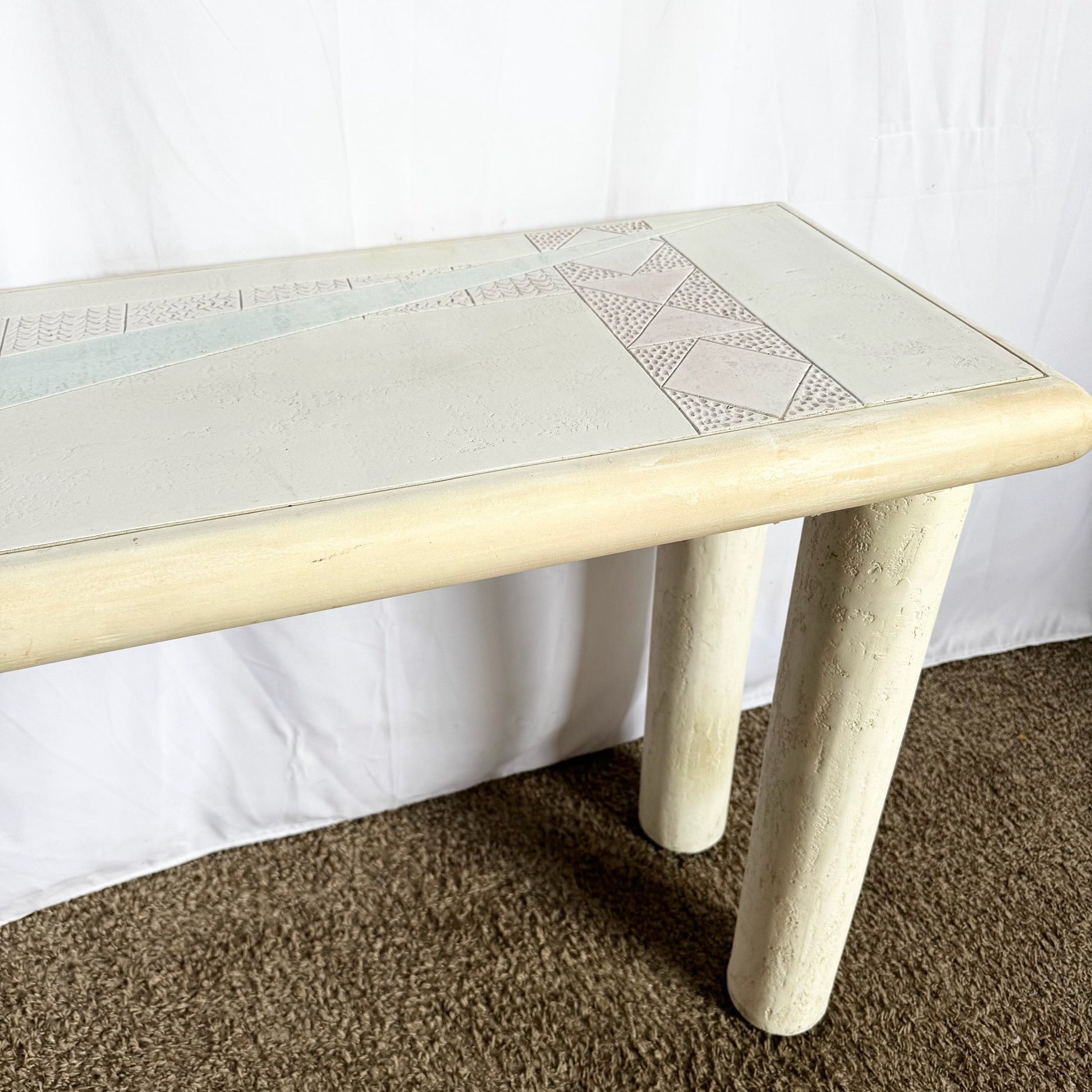 Vintage Postmodern J Berdou Signed Plaster Finished Console Table - Dolphin & Flamingo