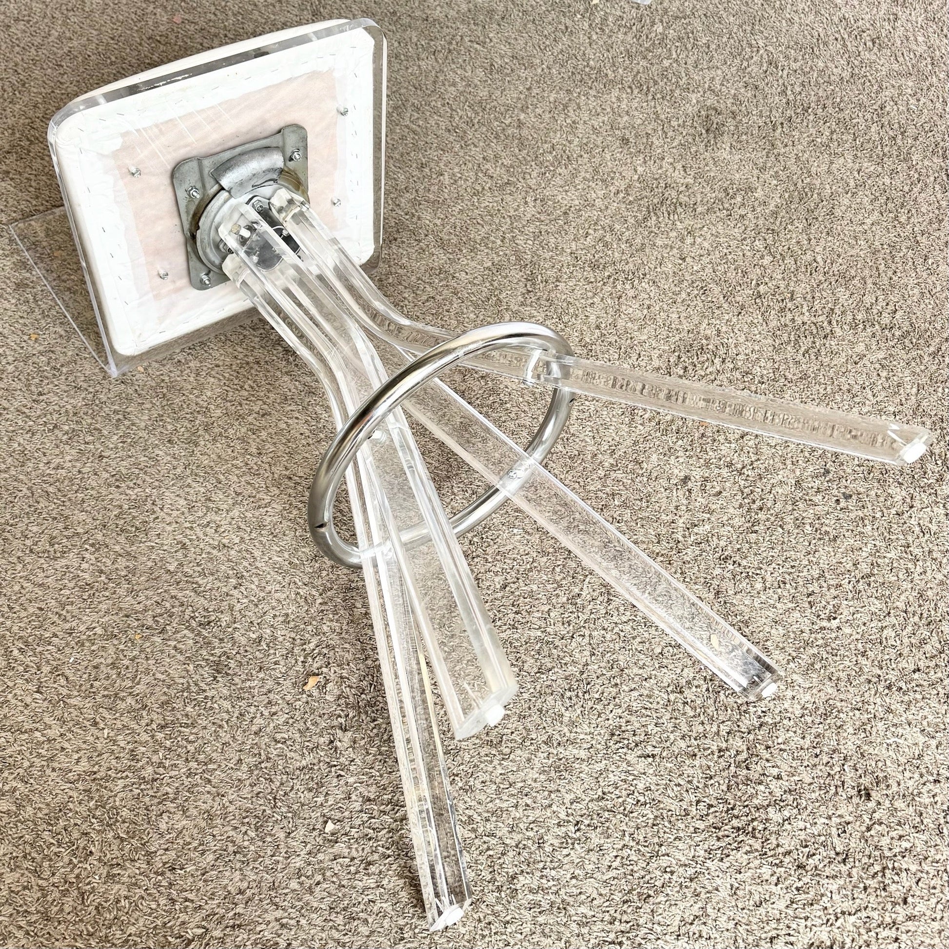 Vintage Postmodern Lucite and Chrome Stools - Set of 3 - Dolphin & Flamingo