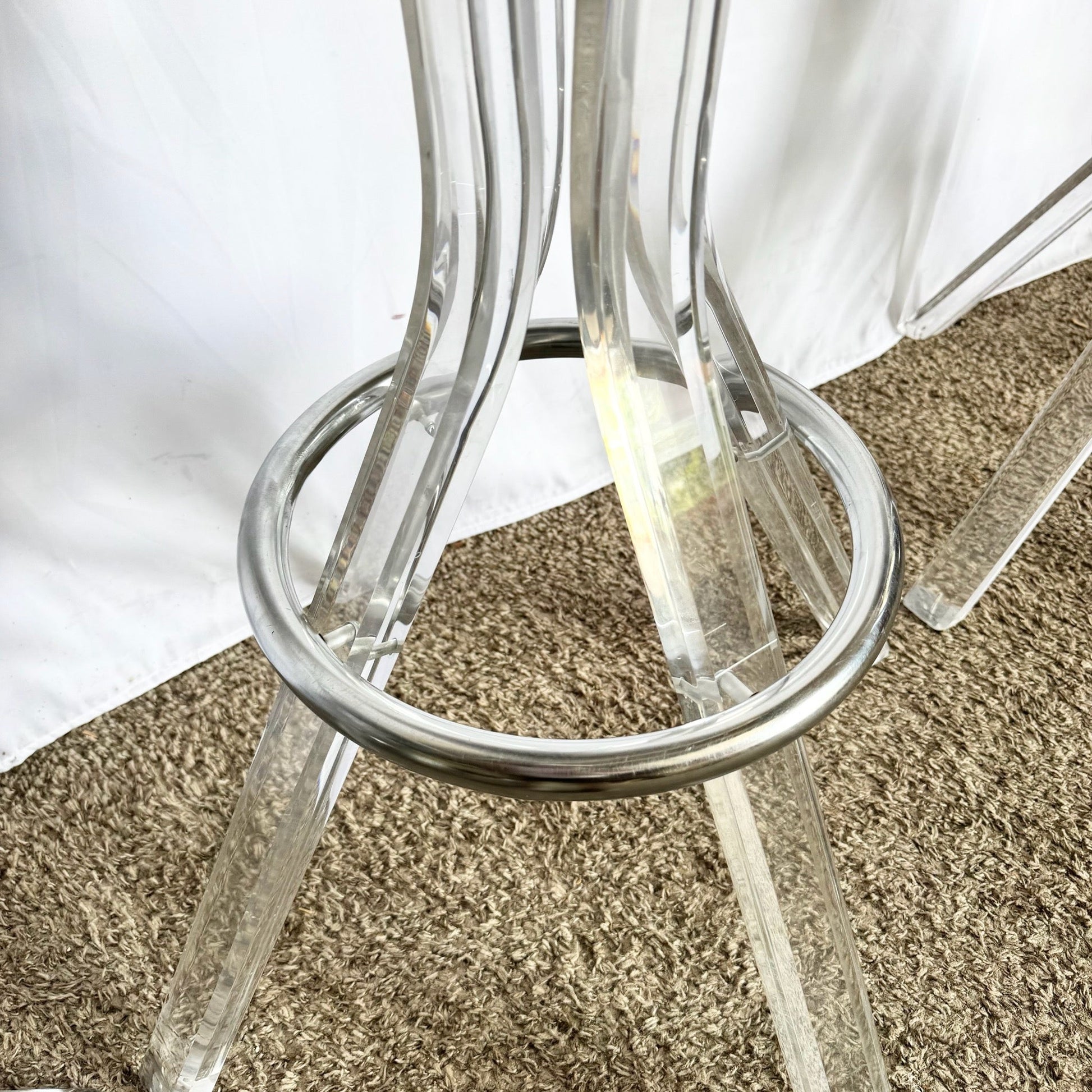 Vintage Postmodern Lucite and Chrome Stools - Set of 3 - Dolphin & Flamingo