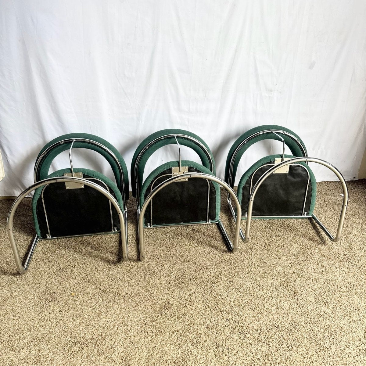 Vintage Postmodern Teal and Chrome Cantilever Barrel Dining Chairs - Set of 3 - Dolphin & Flamingo