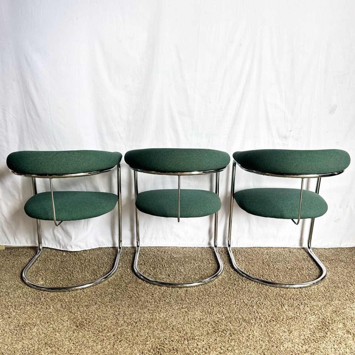 Vintage Postmodern Teal and Chrome Cantilever Barrel Dining Chairs - Set of 3 - Dolphin & Flamingo