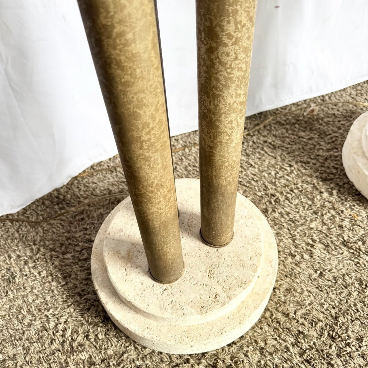 Vintage Postmodern Three Lion Headed Limestone Floor Lamps - A Pair - Dolphin & Flamingo