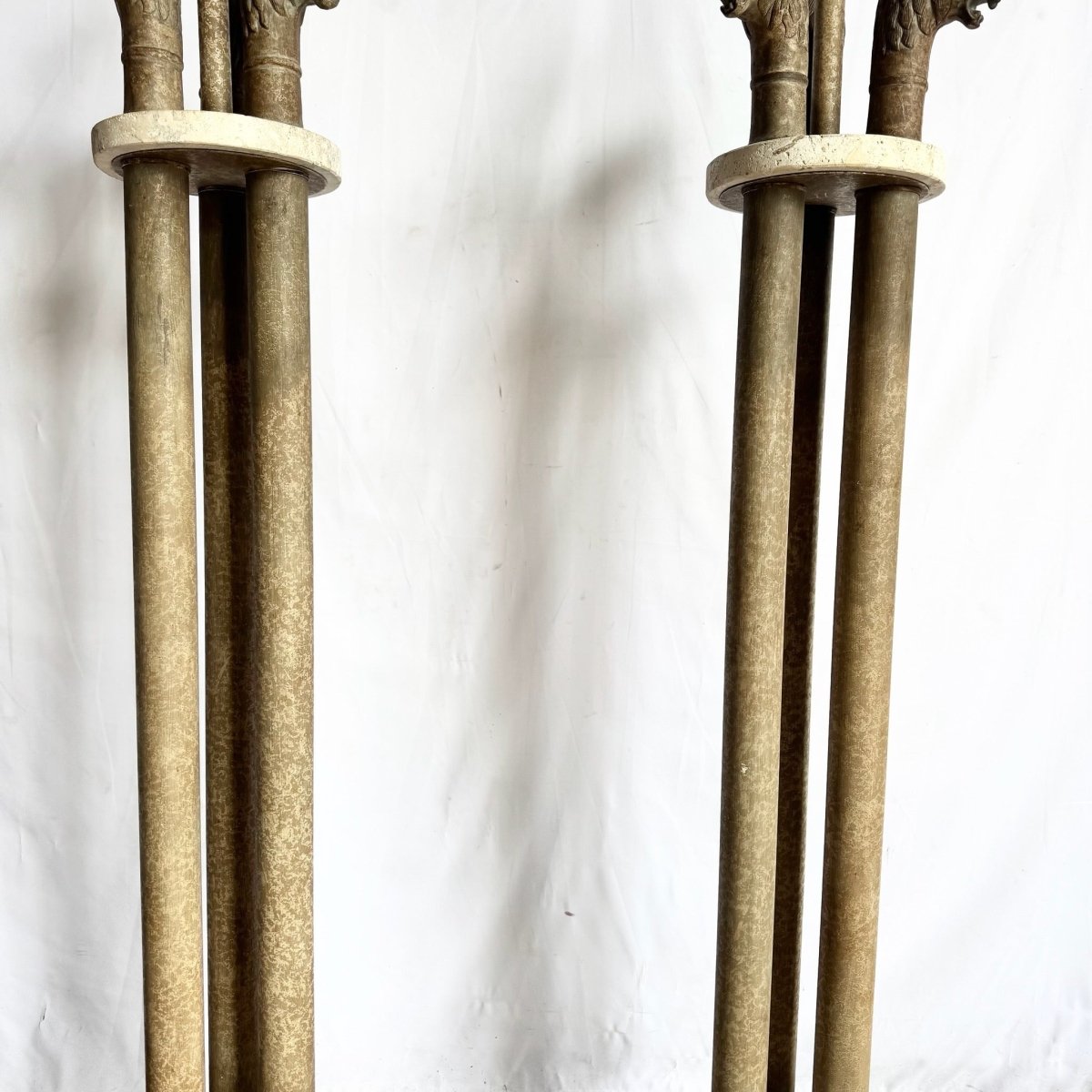 Vintage Postmodern Three Lion Headed Limestone Floor Lamps - A Pair - Dolphin & Flamingo