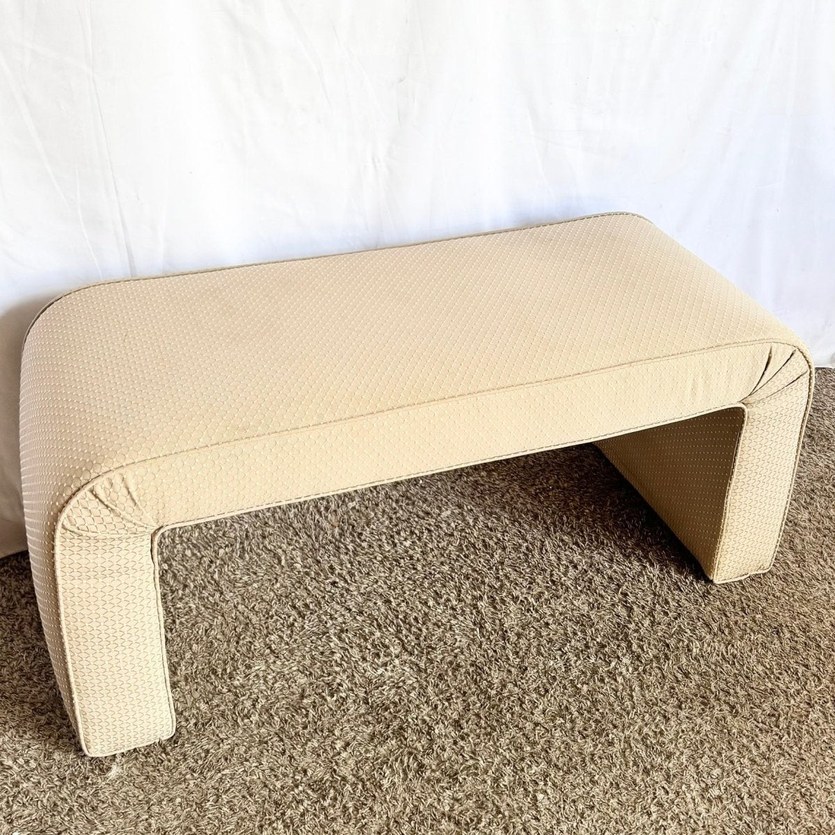 Vintage Postmodern Waterfall Fabric Bench - Dolphin & Flamingo