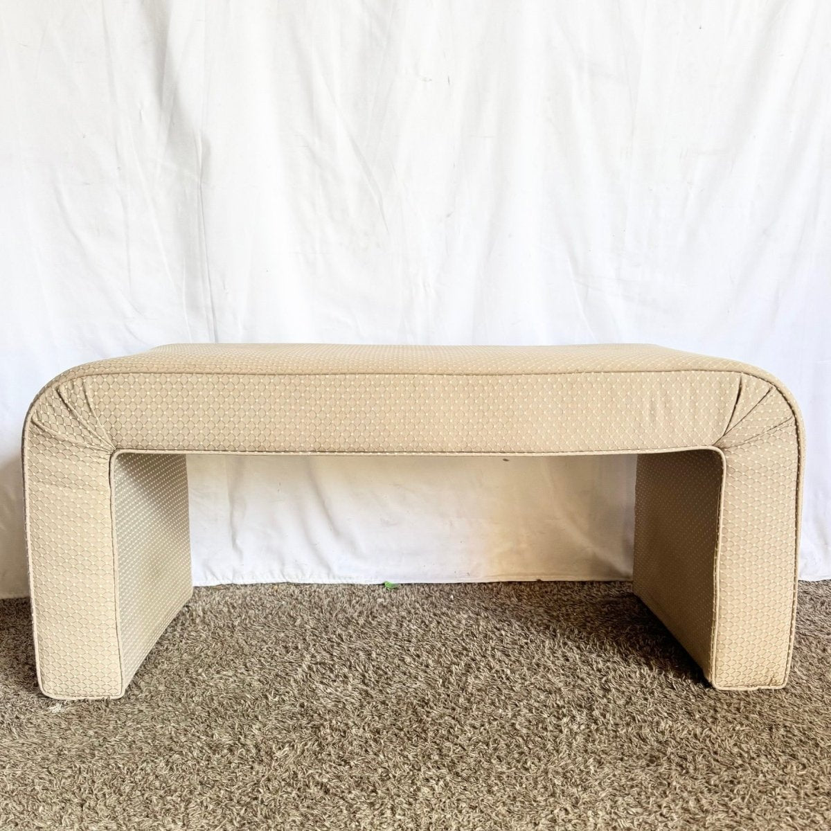 Vintage Postmodern Waterfall Fabric Bench - Dolphin & Flamingo