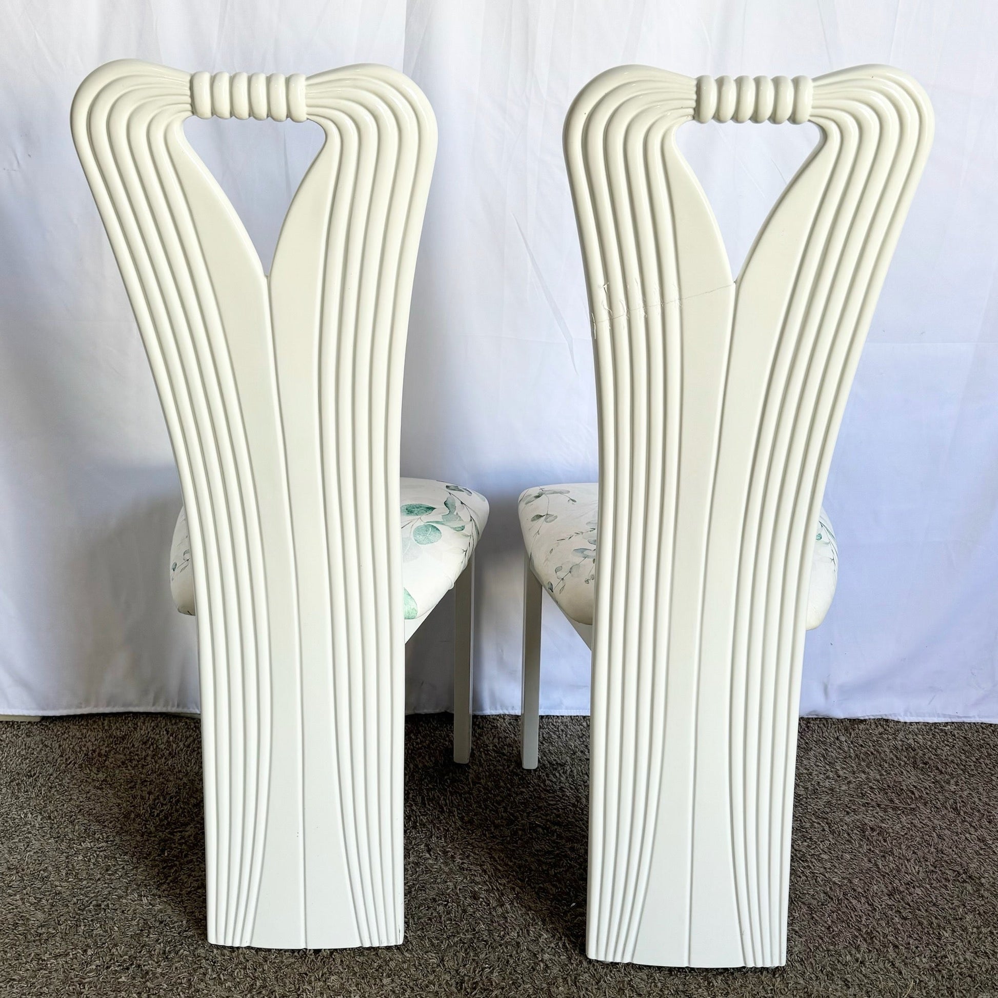 Vintage Postmodern White Lacquered Sculpted Dining Chairs - Set of 4 - Dolphin & Flamingo