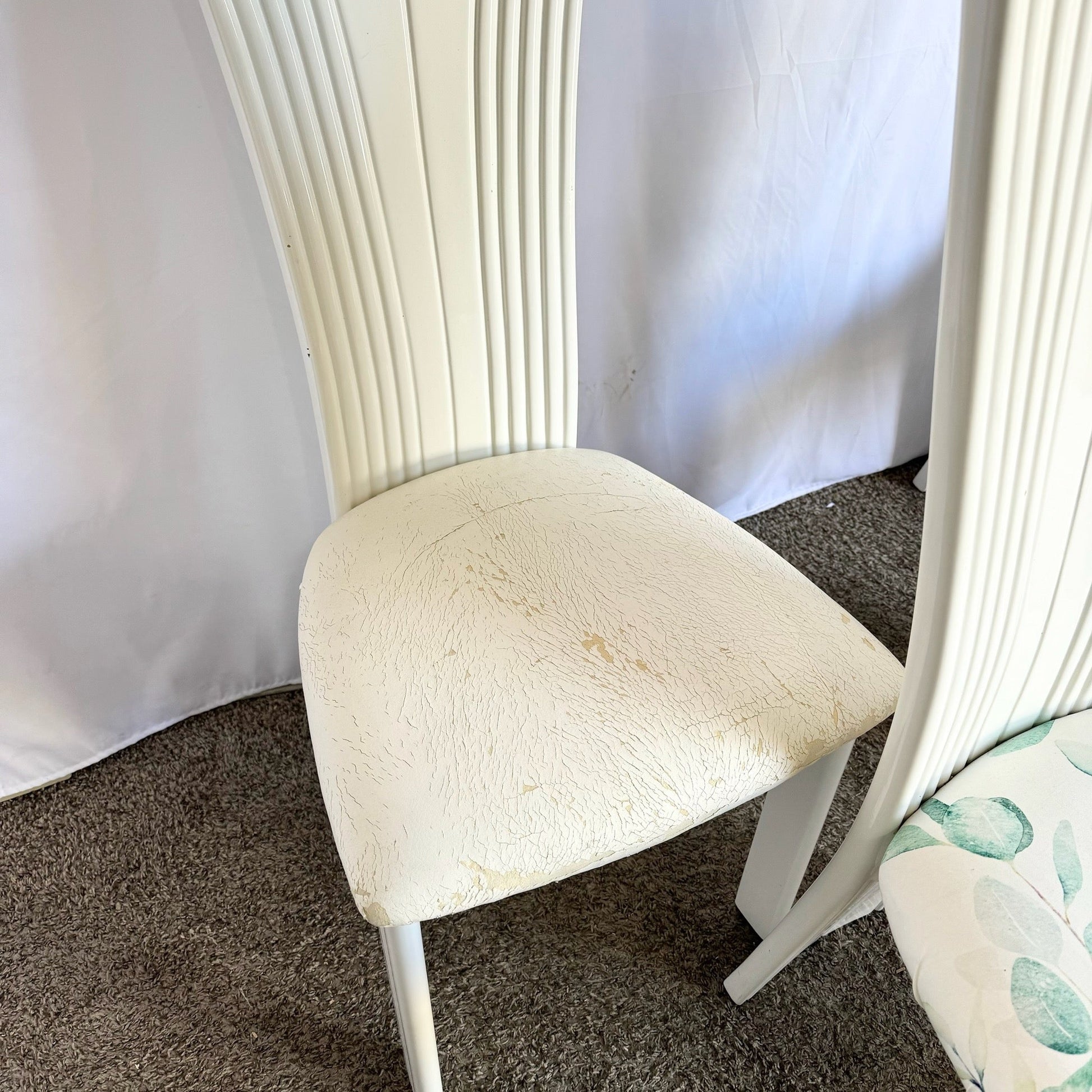 Vintage Postmodern White Lacquered Sculpted Dining Chairs - Set of 4 - Dolphin & Flamingo