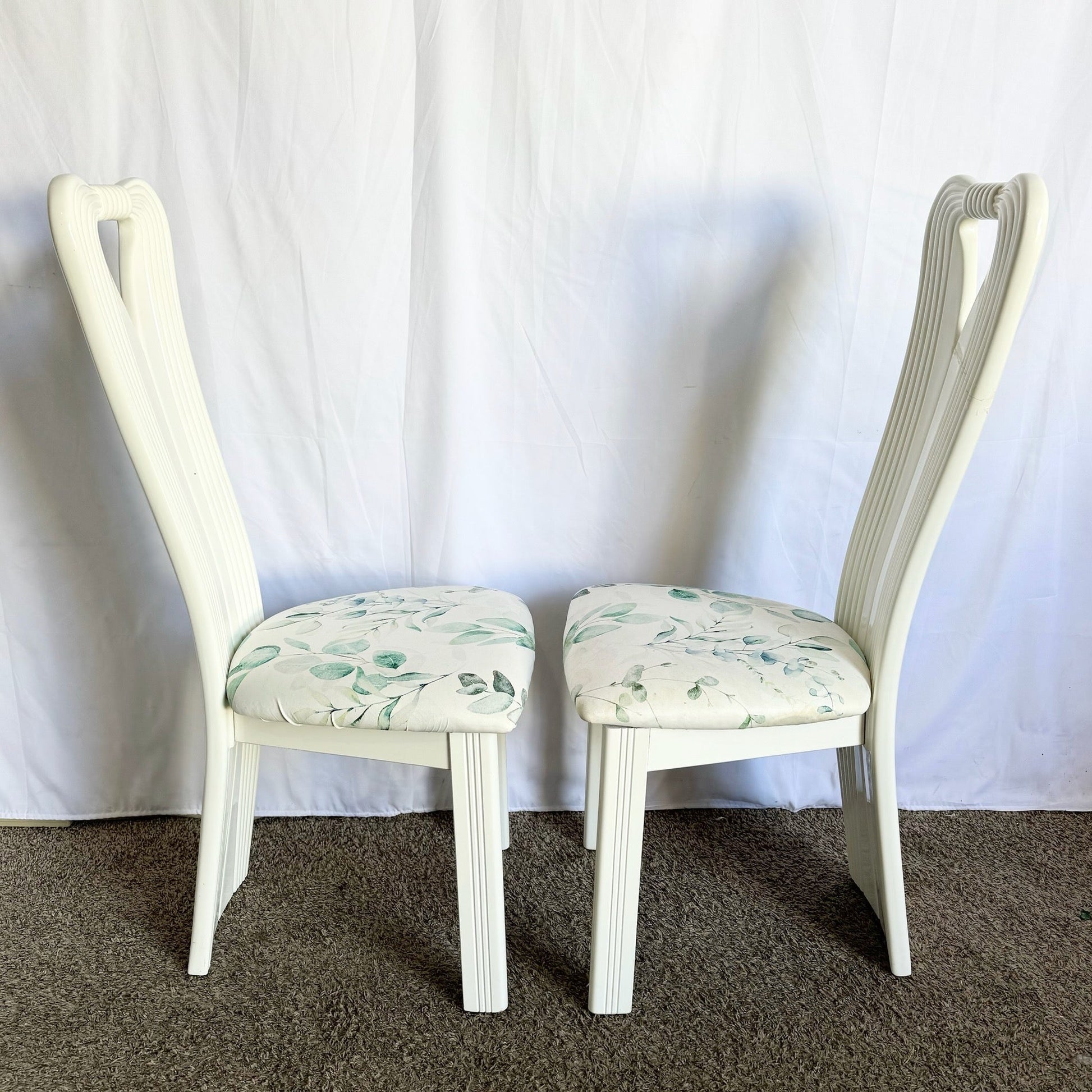 Vintage Postmodern White Lacquered Sculpted Dining Chairs - Set of 4 - Dolphin & Flamingo