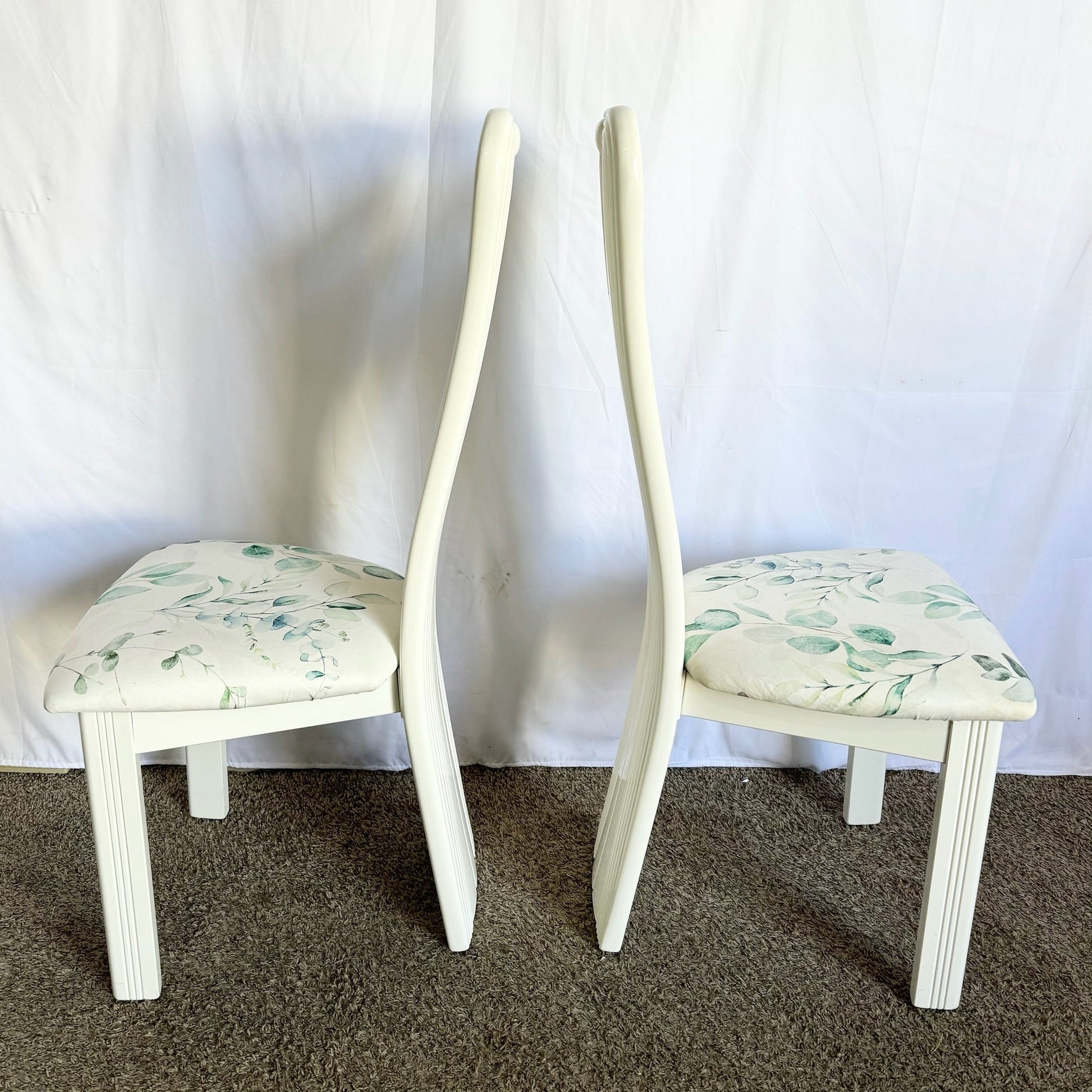 Vintage Postmodern White Lacquered Sculpted Dining Chairs - Set of 4 - Dolphin & Flamingo
