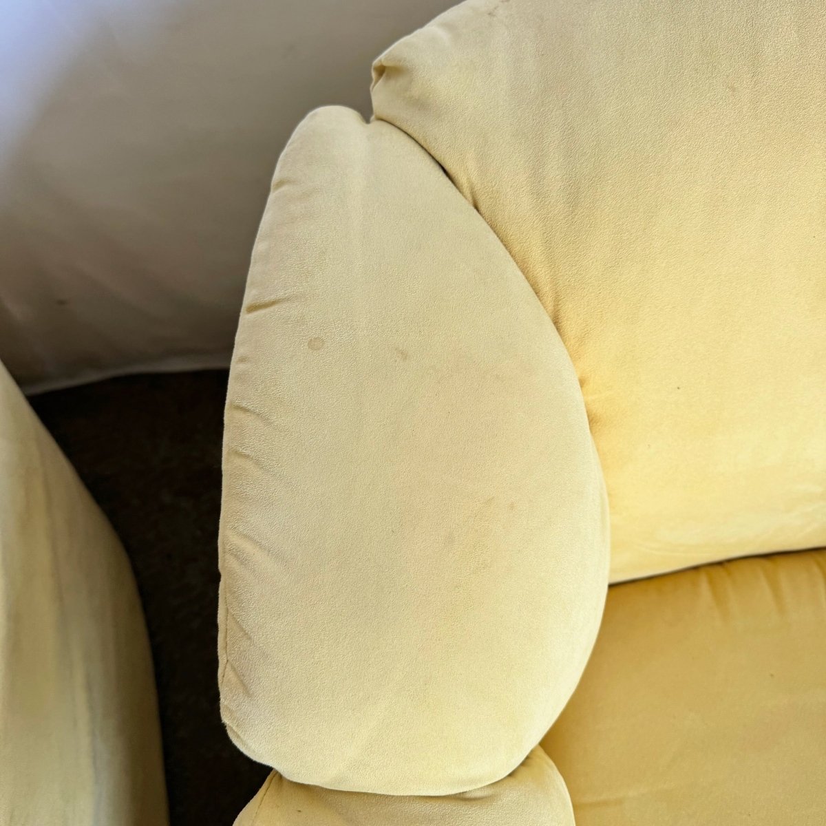 Vintage Postmodern Yellow Fabric Swivel Chairs - Pair - Dolphin & Flamingo