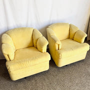 Vintage Postmodern Yellow Fabric Swivel Chairs - Pair - Dolphin & Flamingo