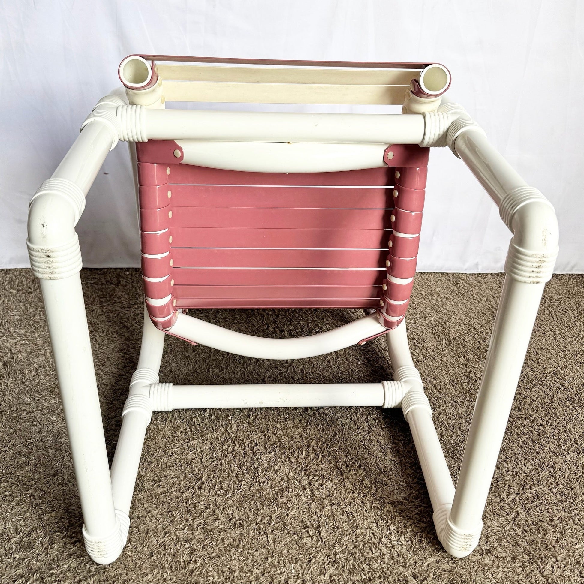 Vintage PVC Pipe Pink and White Out Door Dining Chairs - Dolphin & Flamingo