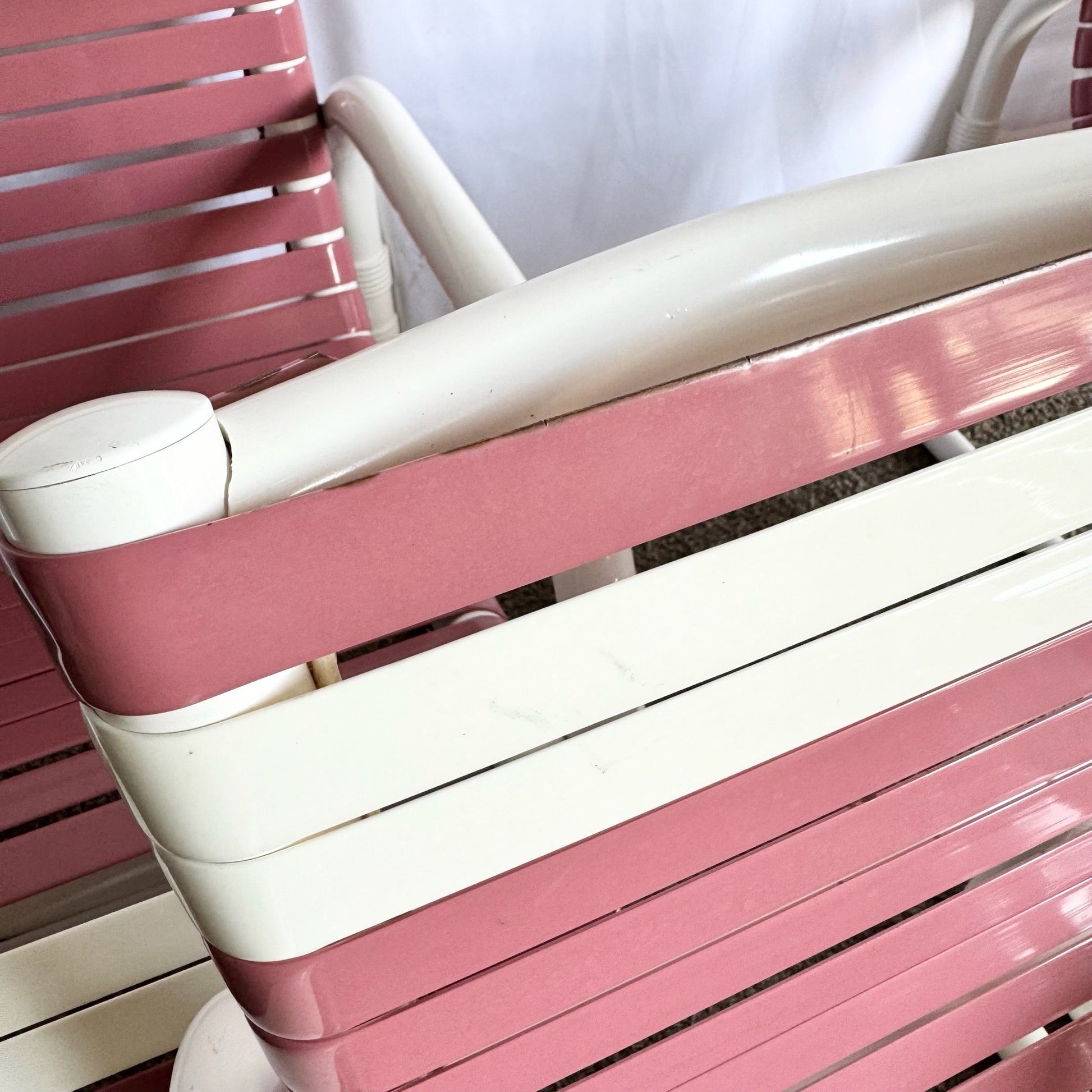Vintage PVC Pipe Pink and White Out Door Dining Chairs - Dolphin & Flamingo