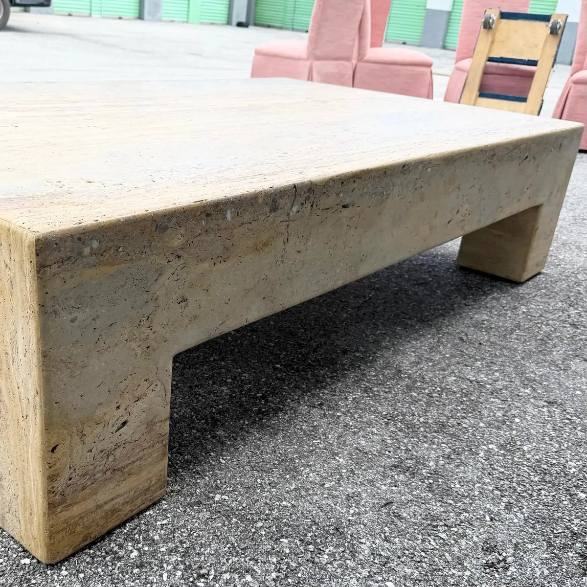 Vintage Rectangular "Monolithic" Travertine Coffee Table Dolphin & Flamingo