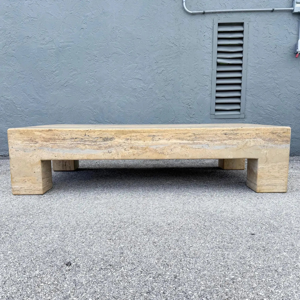 Vintage Rectangular "Monolithic" Travertine Coffee Table Dolphin & Flamingo
