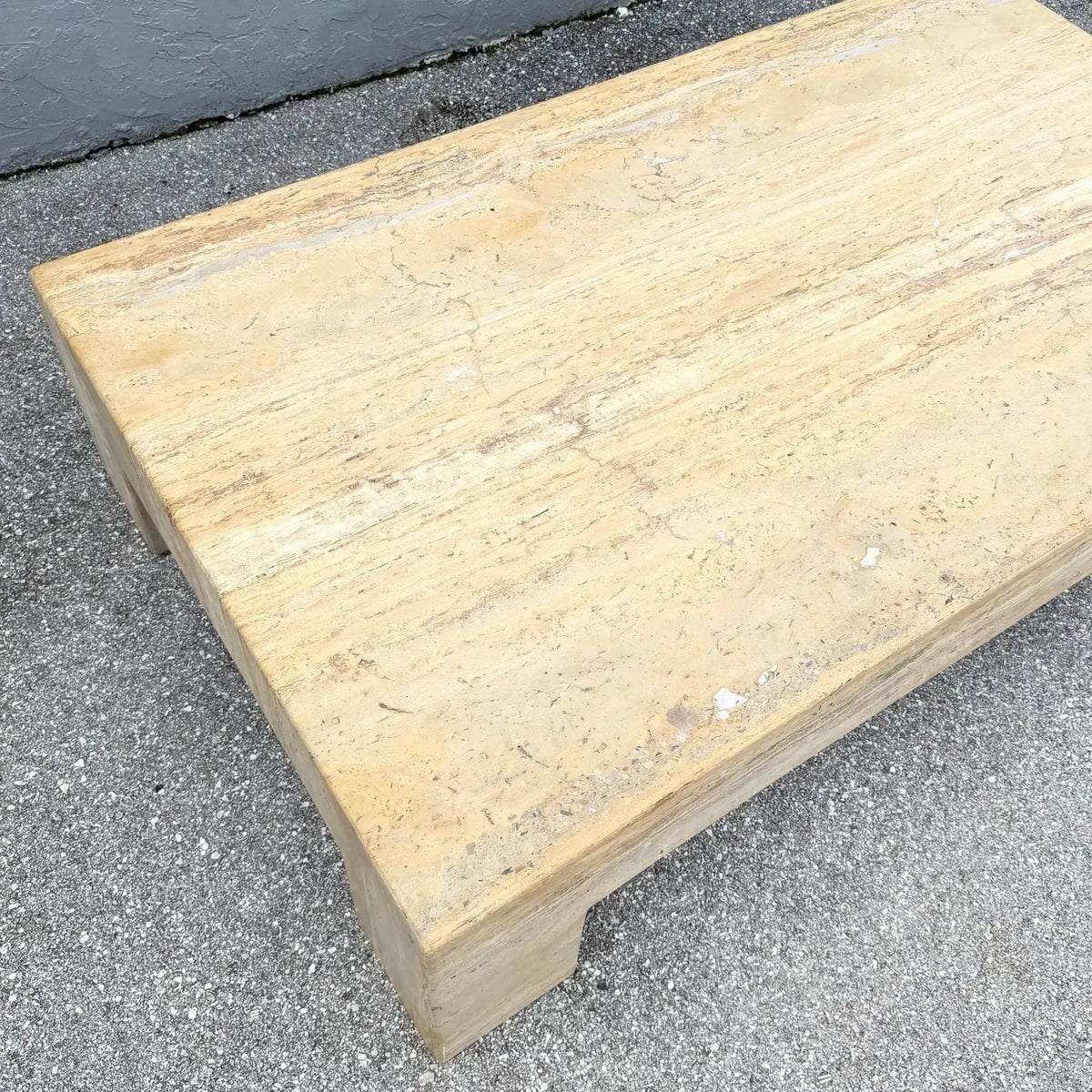 Vintage Rectangular "Monolithic" Travertine Coffee Table Dolphin & Flamingo