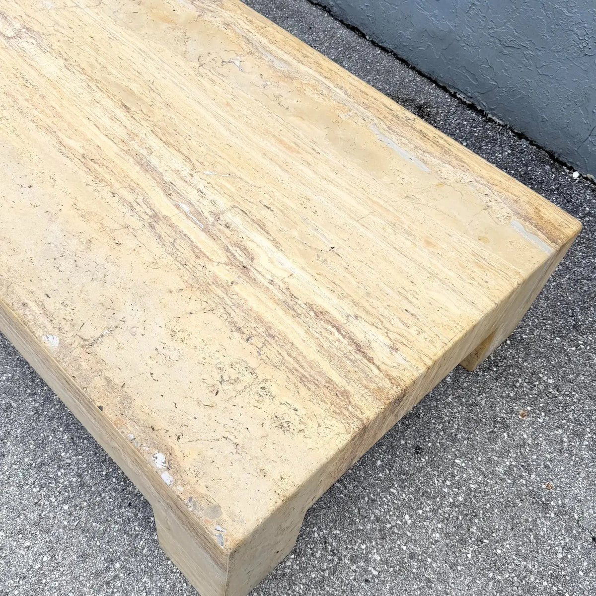 Vintage Rectangular "Monolithic" Travertine Coffee Table Dolphin & Flamingo