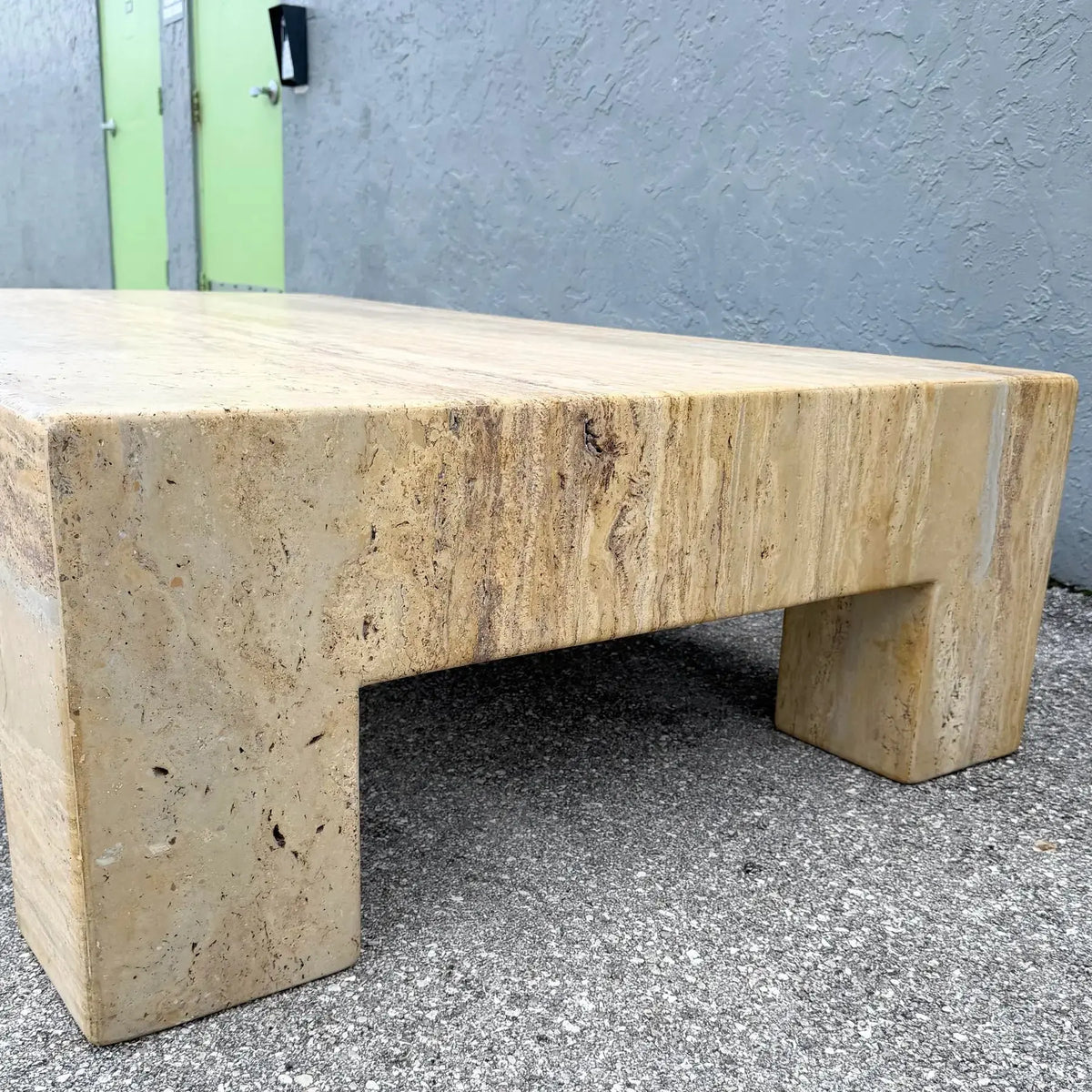 Vintage Rectangular "Monolithic" Travertine Coffee Table Dolphin & Flamingo