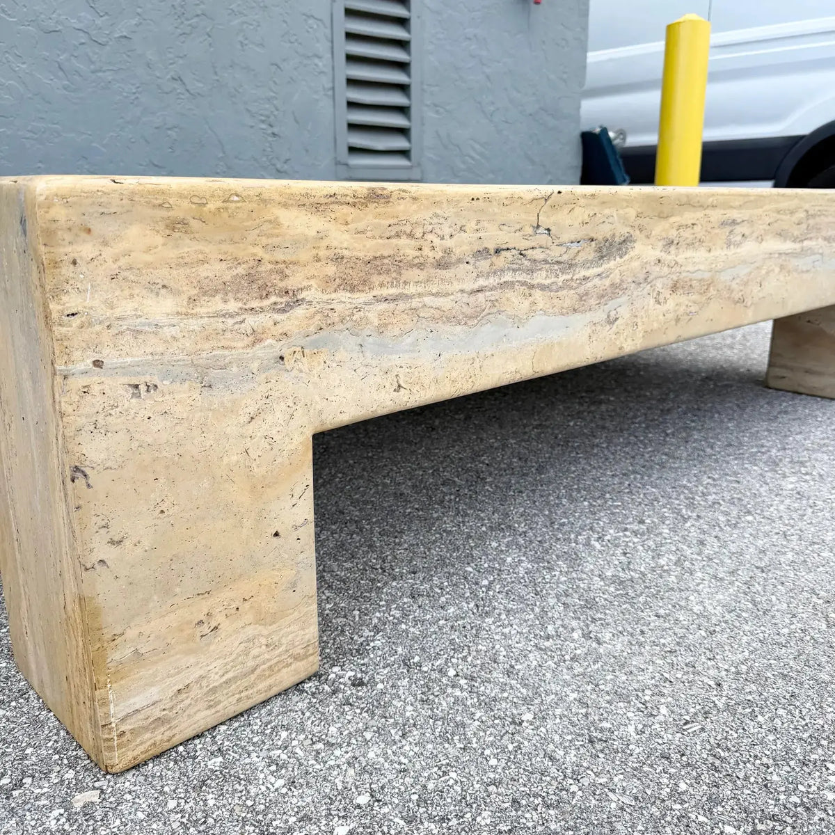 Vintage Rectangular "Monolithic" Travertine Coffee Table Dolphin & Flamingo