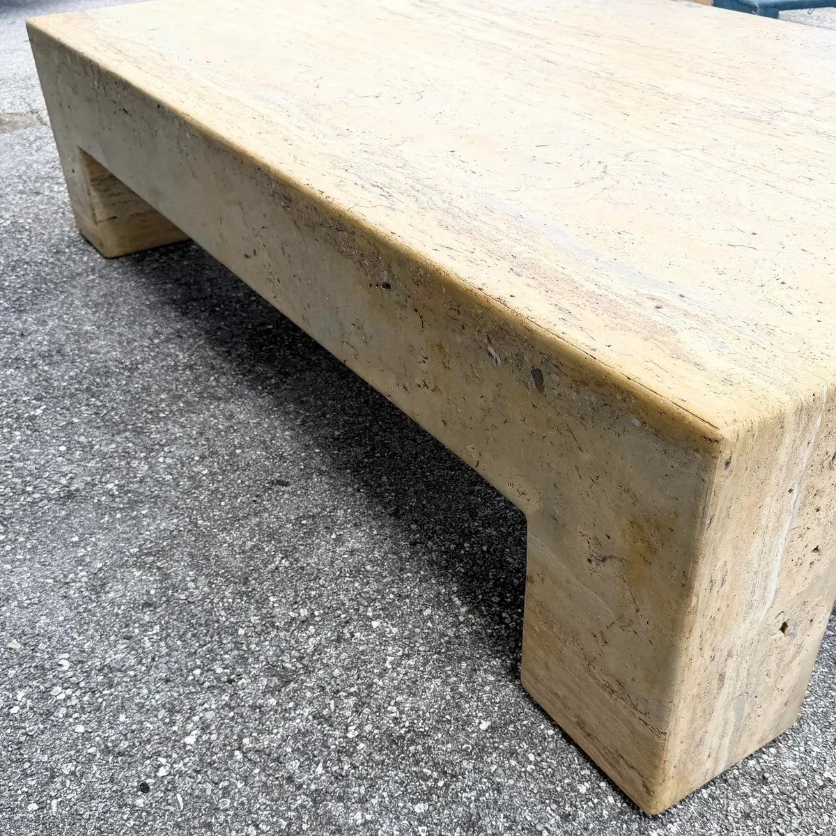 Vintage Rectangular "Monolithic" Travertine Coffee Table Dolphin & Flamingo