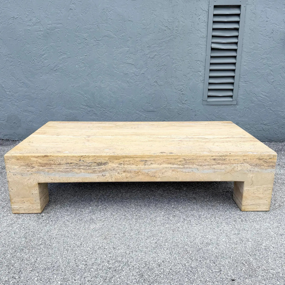 Vintage Rectangular "Monolithic" Travertine Coffee Table Dolphin & Flamingo