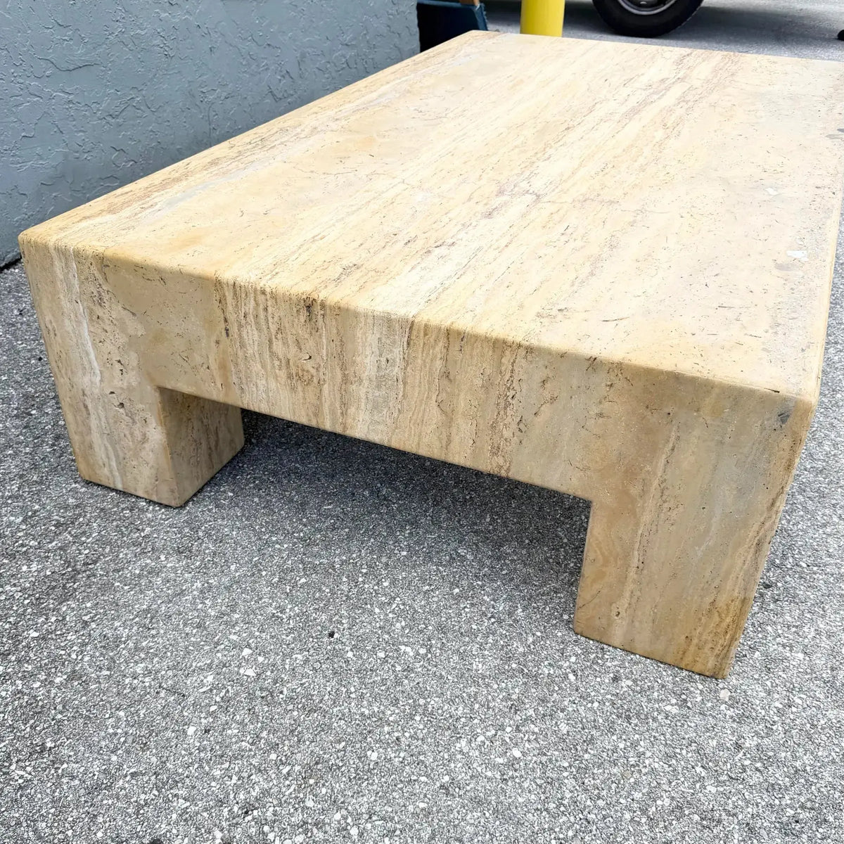 Vintage Rectangular "Monolithic" Travertine Coffee Table Dolphin & Flamingo