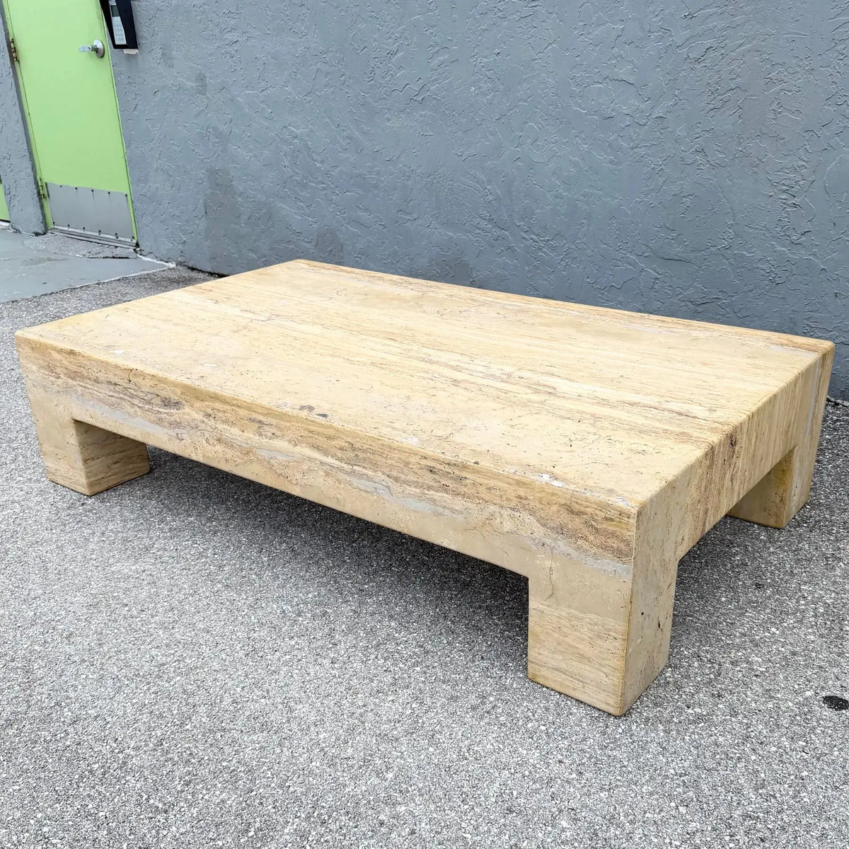Vintage Rectangular "Monolithic" Travertine Coffee Table Dolphin & Flamingo