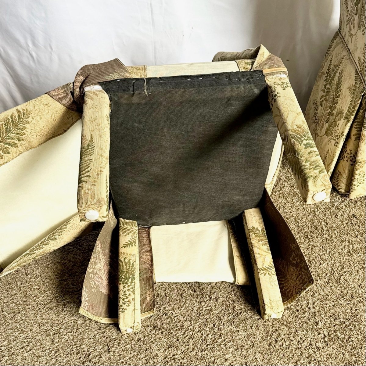 Vintage Regency Boho Green Foliage Skirted Parsons Dining Chairs - Set of 4 - Dolphin & Flamingo